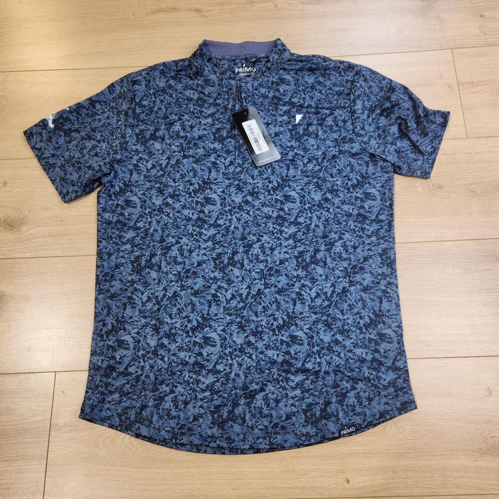 Primo Blade Polo Shirt Mens Medium Blue Camo Strokes Golf Performance Stretch